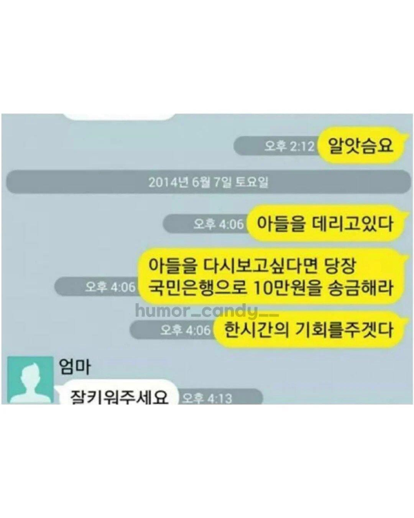 엄마와의 카톡 내용