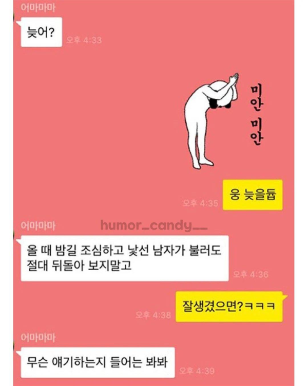 엄마와의 카톡 내용