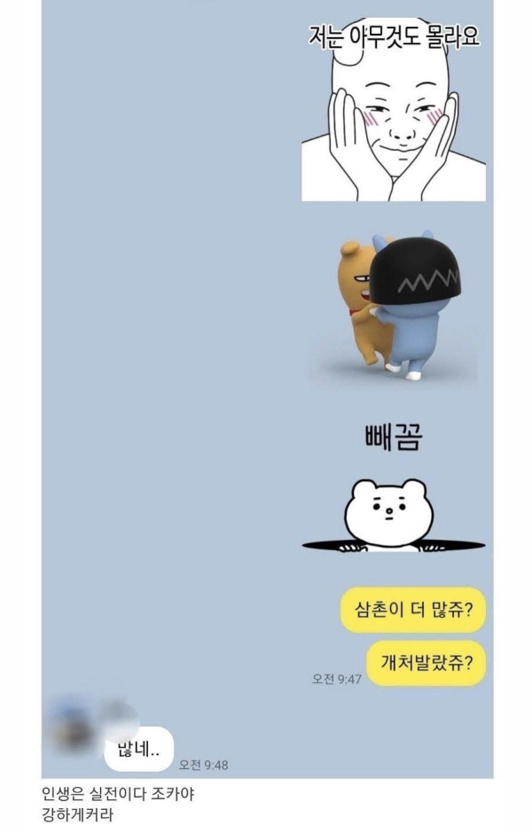 핸드폰 처음 산 조카한테 카톡이 왔다