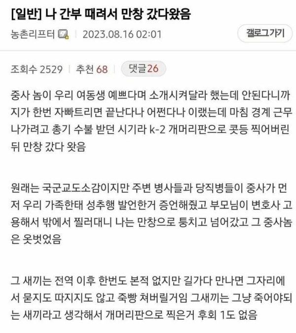 간부를 때린 군인 썰