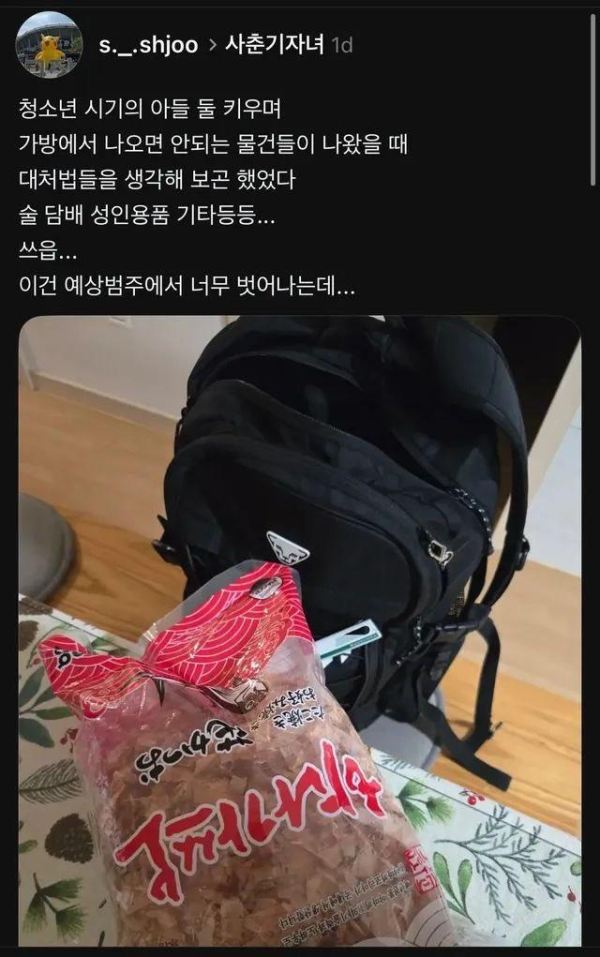 사춘기 아이의 가방에서 나온 물건